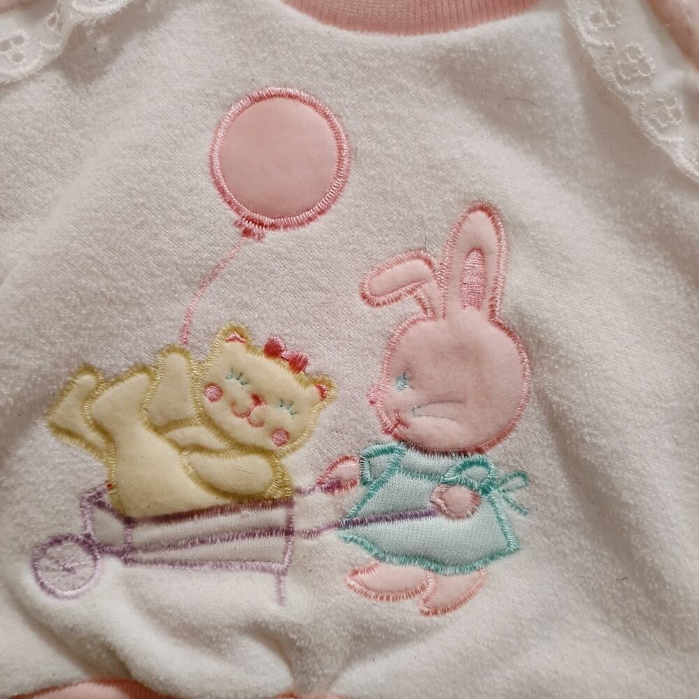 VTG Bright Future 6-9 Months Baby Pink White Bunny Cat Balloon Fleece Outfit NWT - Picture 4 of 6